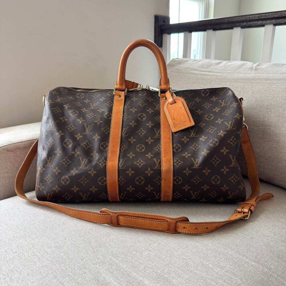 Louis Vuitton Monogram Keepall bandoulière 45 Canvas Leather Duffle Bag LV Lock